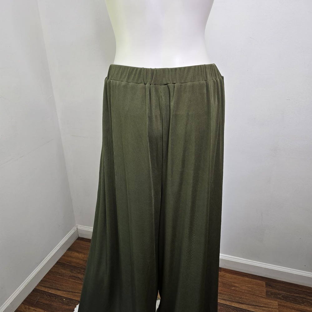 Cider Womens 1XL Ribbed Wide-leg Pant Trouser Elastic Waist Pockets Olive NWT - Picture 6 of 9